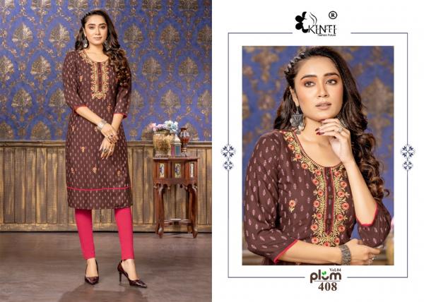 Kinti Plum 4 Rayon Slub Print Embroidery Kurti Collection